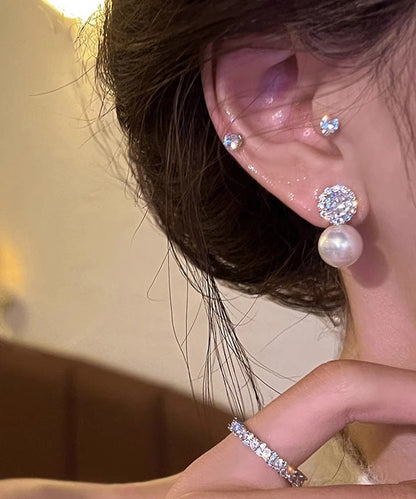 Alloy White Zircon Boho Earrings Pearl Stud
