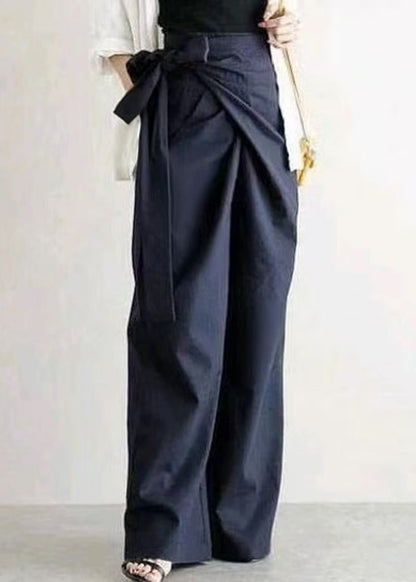 White Straight Boho Fall Linen Side Asymmetrical Tie Pants Waist