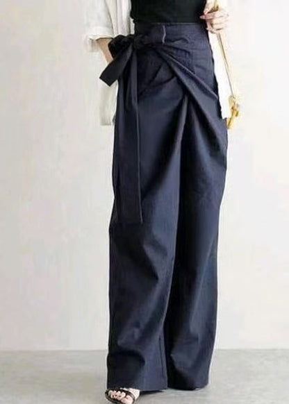 White Straight Boho Fall Linen Side Asymmetrical Tie Pants Waist