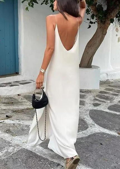 Beach Summer White Boho Cotton Dresses Backless Open Side