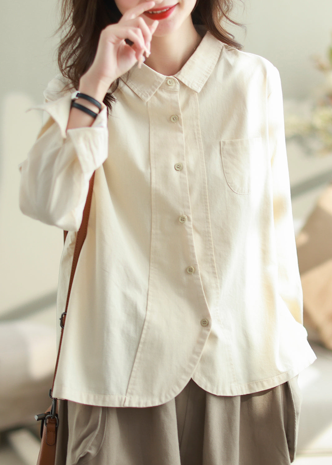 Boho White Oversized Patchwork Cotton Shirt Top Spring TM026