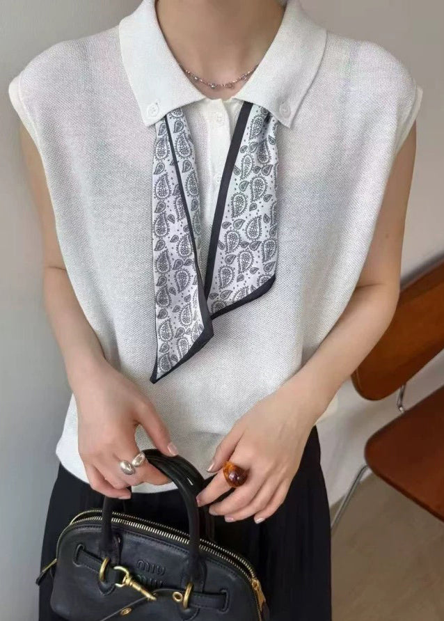 Knit Shirt Peter Summer Boho Scarves Top Pan Collar White