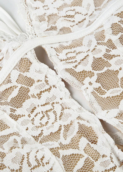 Dress Sleeveless Hollow Neck V White Lace Boho Ankle Out