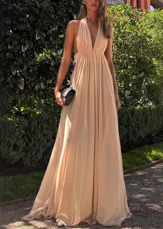 Summer Halter Backless Boutique Apricot Dresses