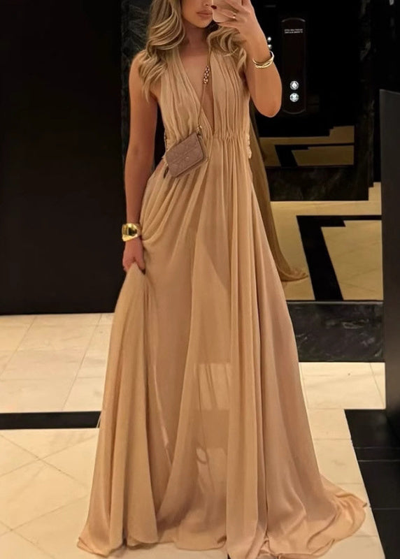 Summer Halter Backless Boutique Apricot Dresses