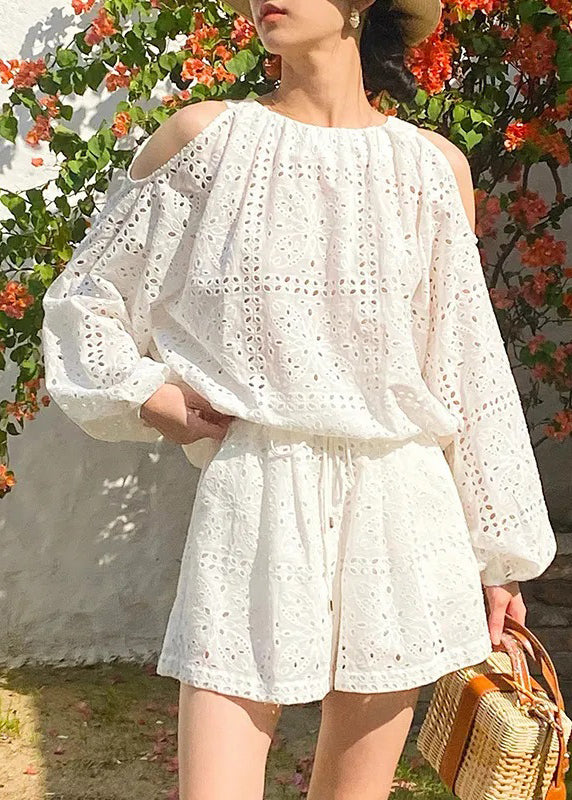 And Pieces Shorts Shirt Beige Shoulder Boutique Cotton Two Cold