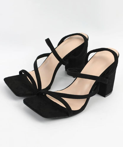 Black Suede Boutique Strap Sandals Chunky Peep Toe Cross