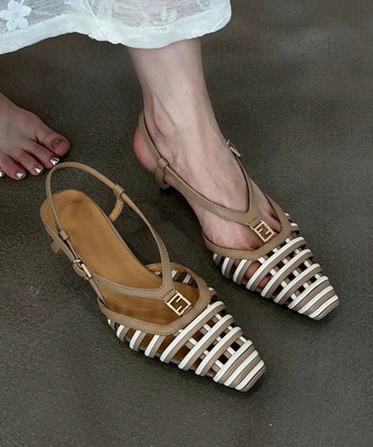 Hollow Boutique Kitten Sandals Black Splicing Out