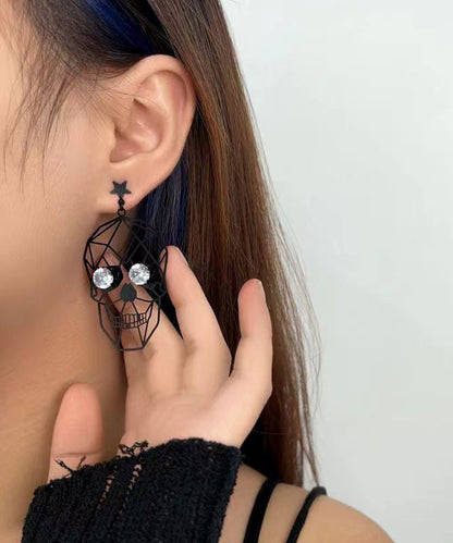 Boutique Black Metal Zircon Human Skeleton Hollowing Out Drop Earrings ZZ016