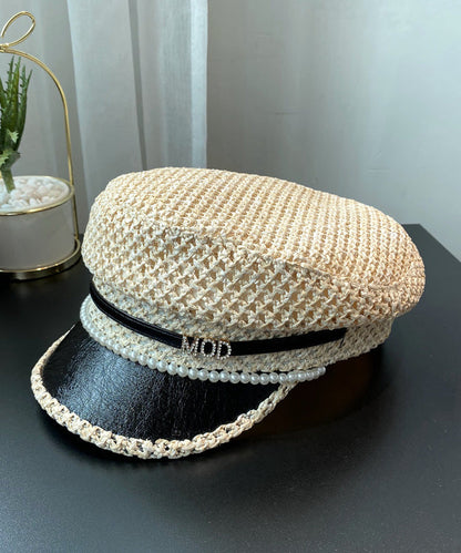 Bead Straw Boutique Woven Zircon Nail Beret Hat Black