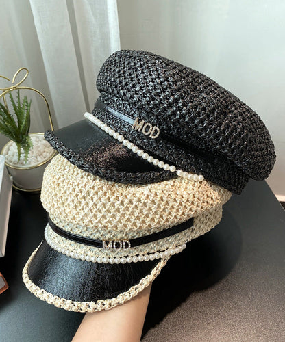 Bead Boutique Woven Hat Zircon Black Straw Beret Nail