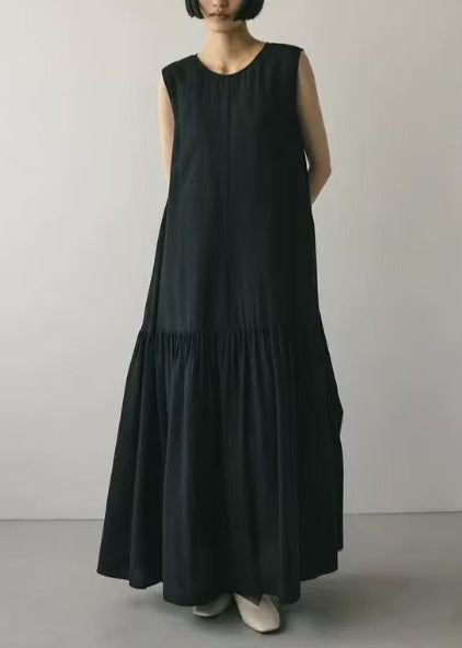 Black Patchwork Boutique Oversized Party Dress Sleeveless Cotton