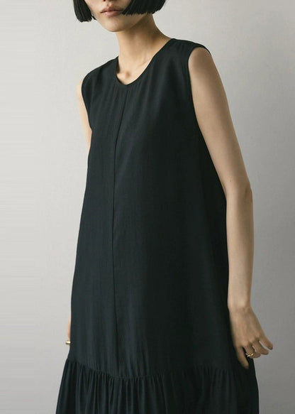 Black Patchwork Boutique Oversized Party Dress Sleeveless Cotton