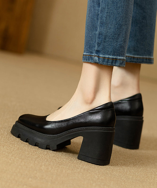Splicing Boutique Heel Comfortable Chunky Black Shoes