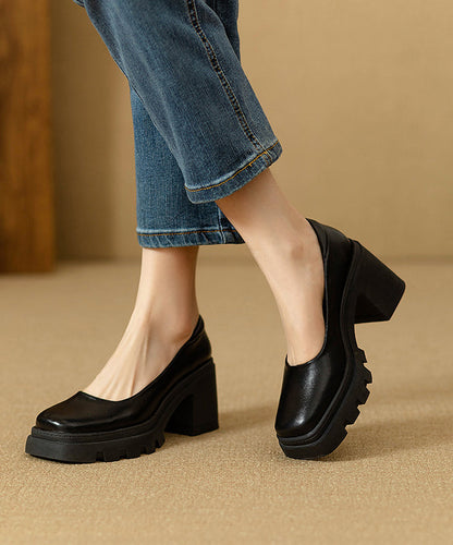 Splicing Boutique Heel Comfortable Chunky Black Shoes