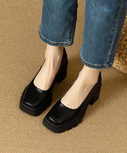 Splicing Boutique Heel Comfortable Chunky Black Shoes