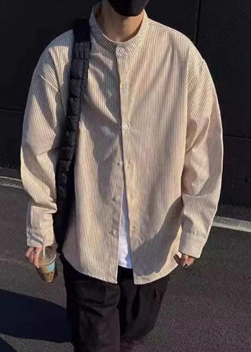 Boutique Black Shirts Spring Striped Button Men's Cotton