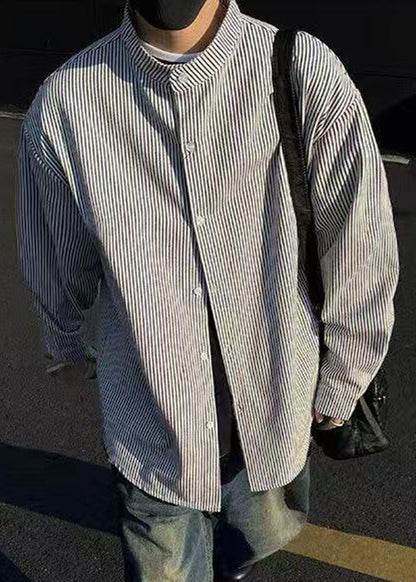 Boutique Black Shirts Spring Striped Button Men's Cotton