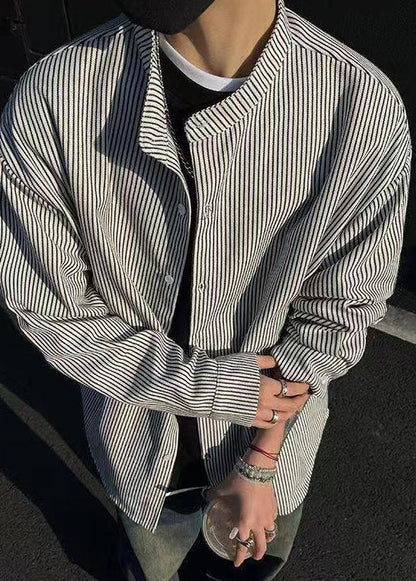 Boutique Black Shirts Spring Striped Button Men's Cotton