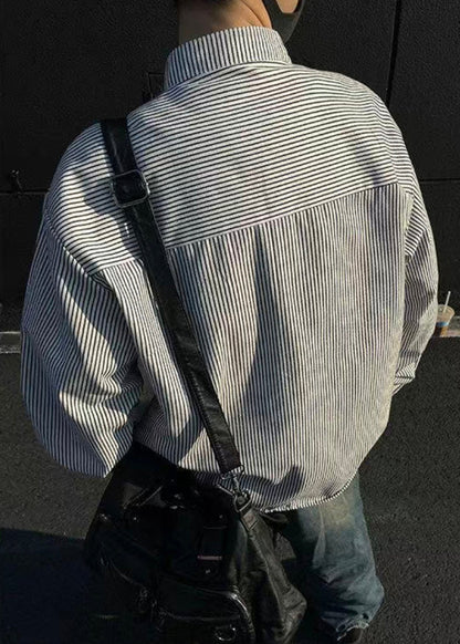 Boutique Black Shirts Spring Striped Button Men's Cotton