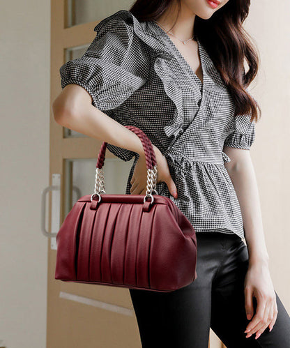 Tote Bag Black Calf Leather Wrinkled Durable Boutique