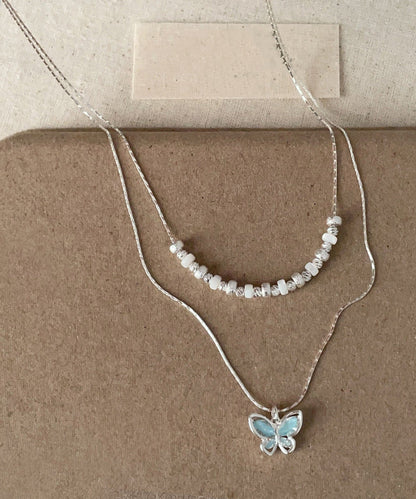 Crystal Pendant Copper Double-Layer Blue Boutique Butterfly