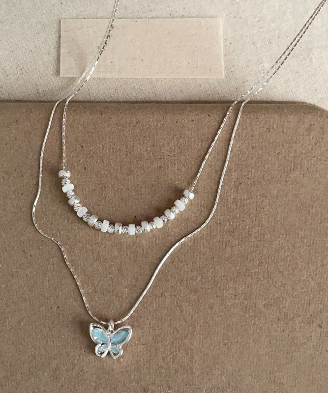 Crystal Pendant Copper Double-Layer Blue Boutique Butterfly