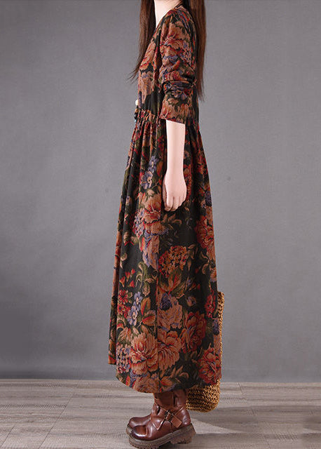 Cinched Brown Boutique Dress Cotton Holiday Print Spring