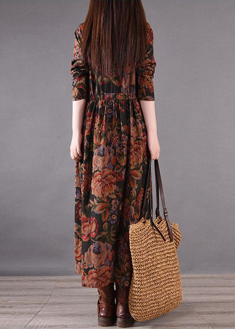 Cinched Brown Boutique Dress Cotton Holiday Print Spring