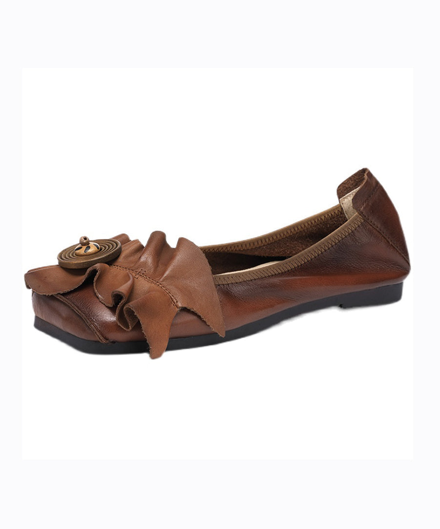 Chaussures plates en cuir de vachette marron Boutique AG1014