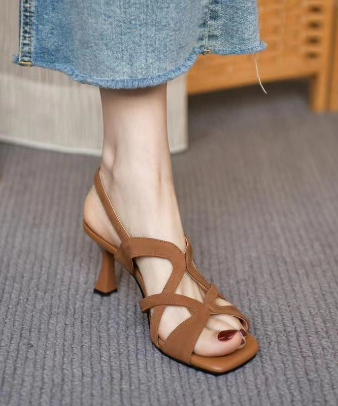 Boutique Brown Hollow Out Splicing High Heel Sandals JJ070