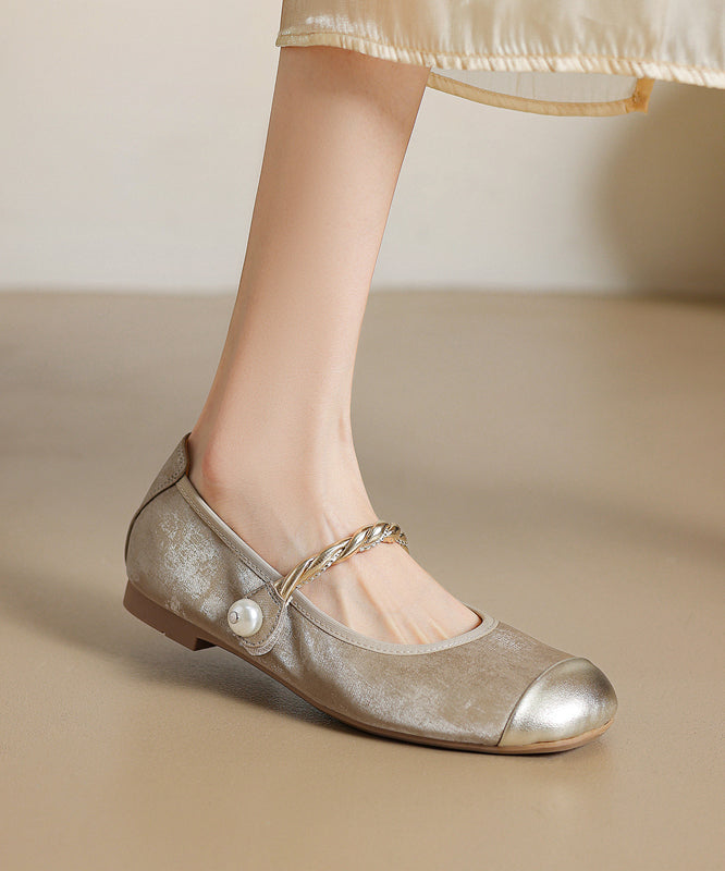 Apricot Cowhide Buckle Loafers Penny Strap Splicing Boutique