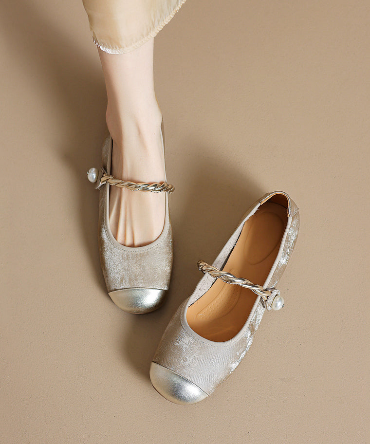 Apricot Cowhide Buckle Loafers Penny Strap Splicing Boutique