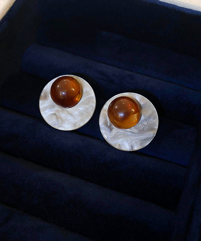 Sterling Resin Boutique Earrings Stud Silver Coffee