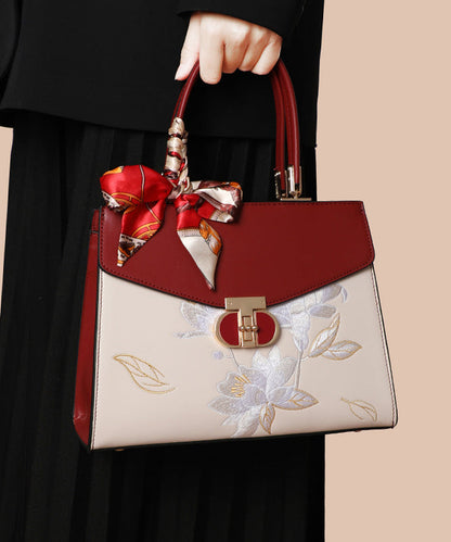 Boutique Tote Embroidery Calf Leather Bag Colorblock