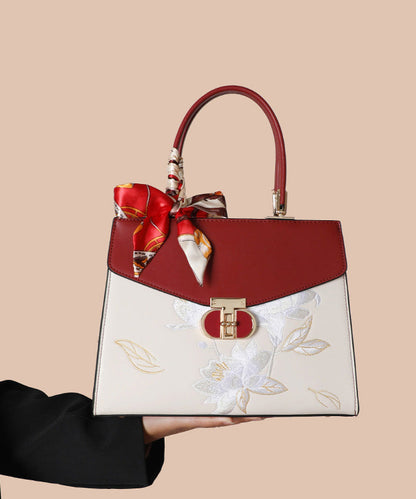 Boutique Tote Embroidery Calf Leather Bag Colorblock