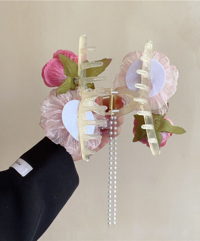 Tulle Hairpin Floral Tassel Fabric Boutique Pearl