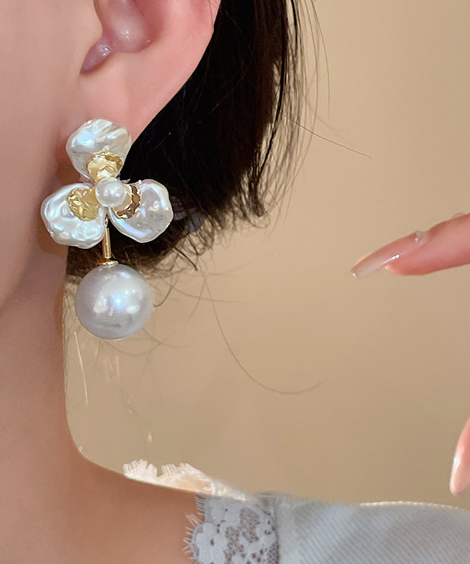 Earrings Boutique Pearl Alloy Gold Stud Copper Flora