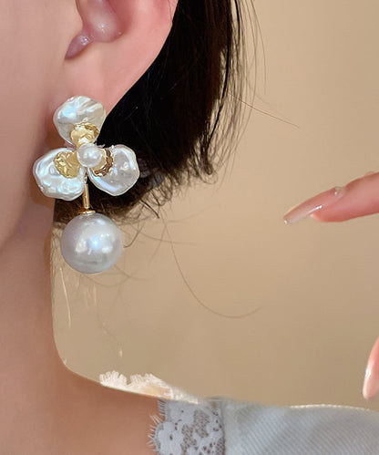 Earrings Boutique Pearl Alloy Gold Stud Copper Flora