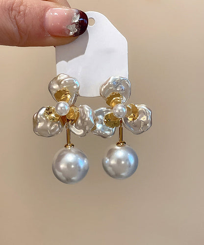 Earrings Boutique Pearl Alloy Gold Stud Copper Flora