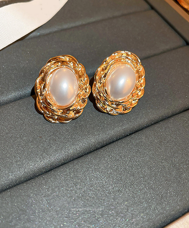 Copper Alloy Boutique Stud Earrings Pearl Gold