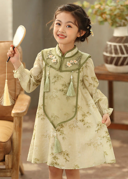 Tassel Sleeve Green Girls Maxi Lantern Dress Boutique