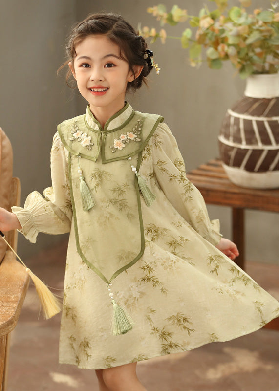 Tassel Sleeve Green Girls Maxi Lantern Dress Boutique