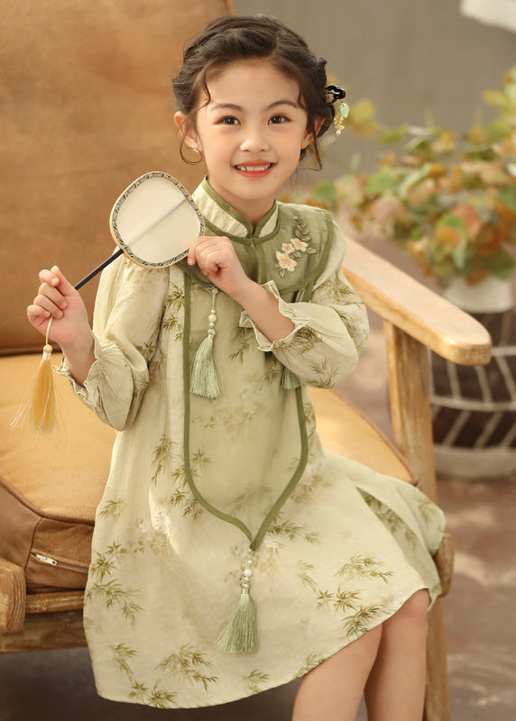 Tassel Sleeve Green Girls Maxi Lantern Dress Boutique