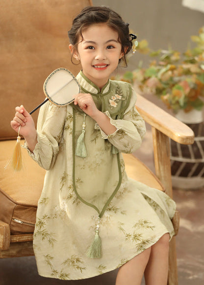 Tassel Sleeve Green Girls Maxi Lantern Dress Boutique