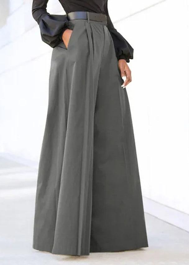 Grey Wide High Waist Pockets Boutique Spring Pants Leg
