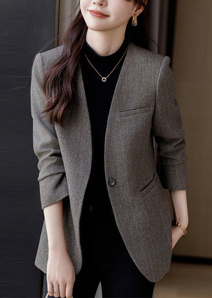 Boutique Grey V Neck Woolen Formal Coats Spring YJ016