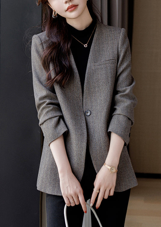 Boutique Grey V Neck Woolen Formal Coats Spring YJ016