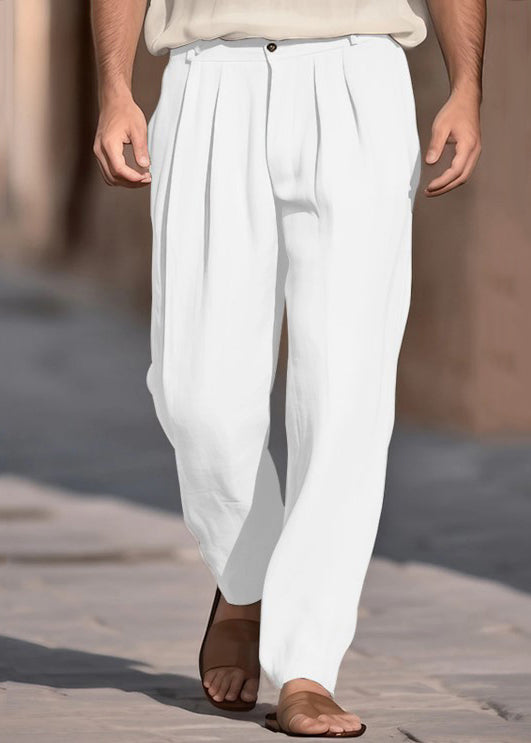 Solid Pants Men High Summer Khaki Boutique Cotton Waist Wrinkled