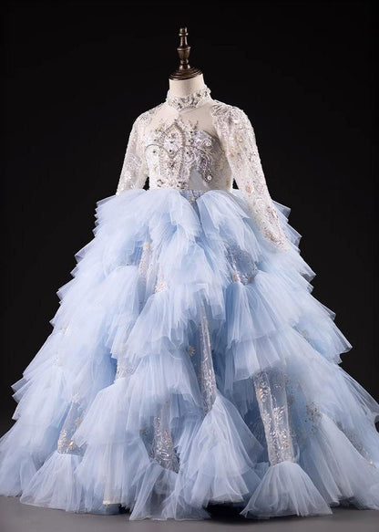 Spring Nail Blue Light Bead Maxi Kids Dresses Boutique Tulle